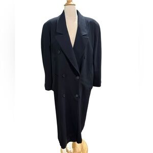 VGT Anne Klein Navy Blue Full Length Wool Blend Trench Overcoat- size 12